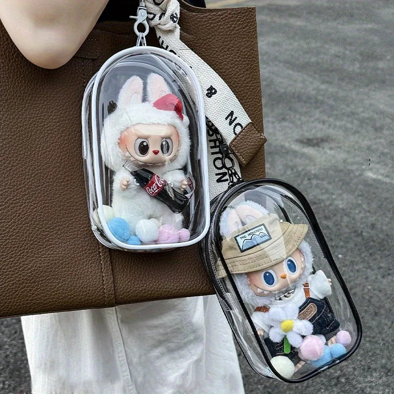 1 Labubu dust cover, PVC transparent portable storage bag for outdoor use, Labubu doll walking bag Qme