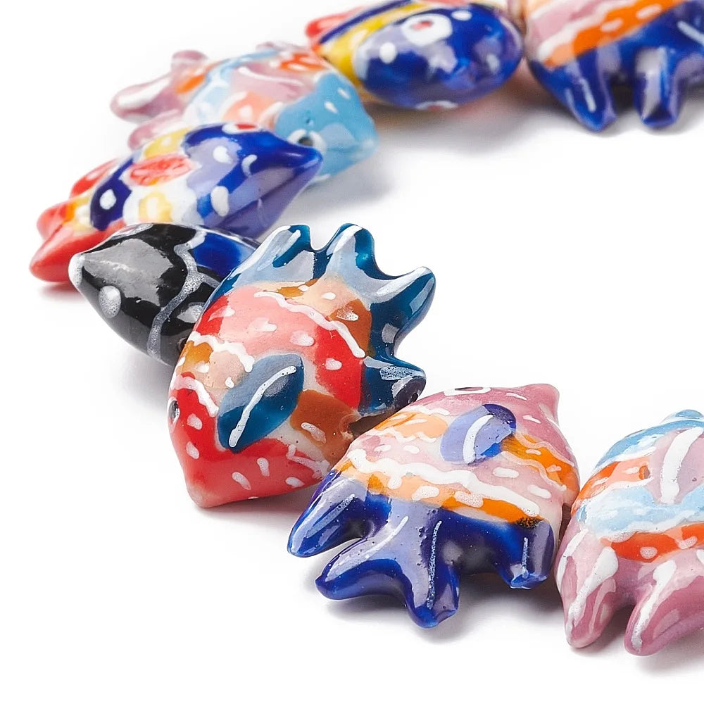 Pandahall 20pcs Handmade Porcelain Fish Beads, Multicolor Ceramic Beads 17-22x21-22x7-7.5mm with 2mm Hole for DIY Jewelry Making Qme
