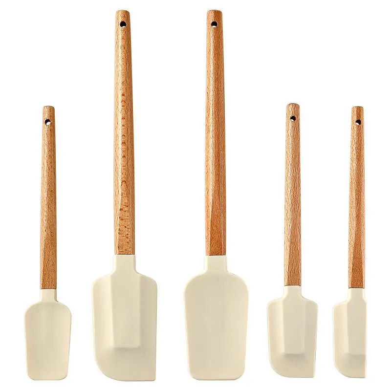Cream Cake Silicone Spatula Wooden Handle Baking Pastry Scraper Qme White