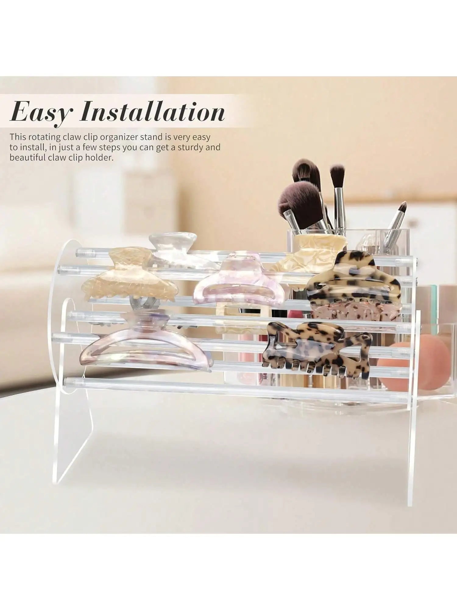 Acrylic Claw Clip Storage Rack 360 Degree Rotating Holder Hair Box Qme