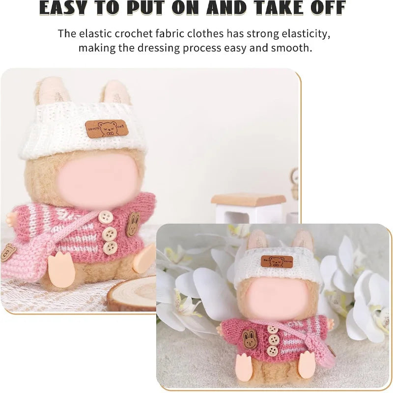 Labubu Crochet 3-Piece Clothing Set, Suitable for 15-17cm Dolls (Accessories Only) - Fashion Accessories Qme