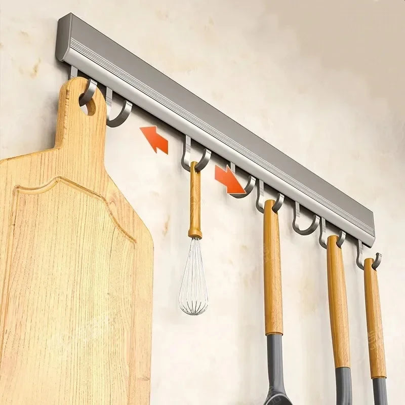 Kitchen Storage Rack Aluminum Alloy Hook Rack Wall Mounted Kitchen Utensil Storage Rack Bathroom Robe Towel Hanger Qme