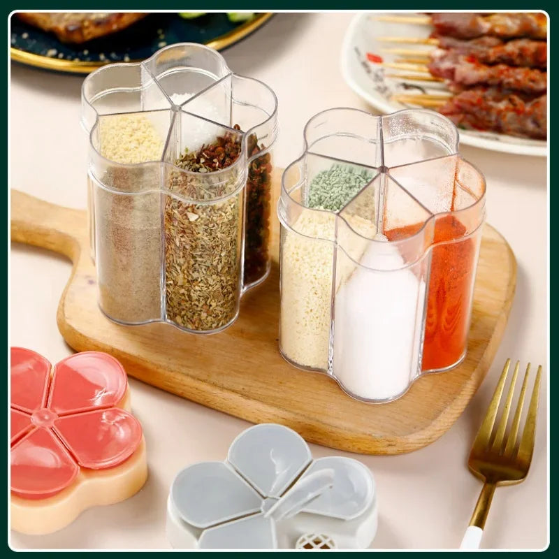 5 In 1 Seasoning Jar Plastic Container Seasoning Bottle Spice Organizer Outdoor Camping Seasoning Container Kitchen Gadget Sets Qme