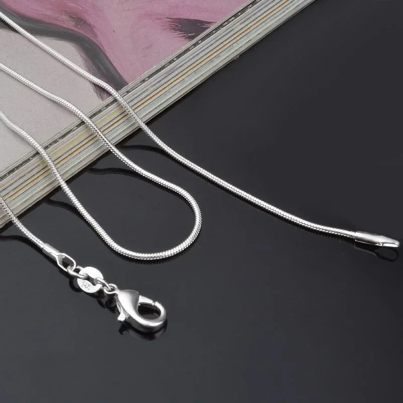 1-5PCS Fine 925 sterling silver necklace women, silver fashion jewelry Snake Chain 1mm Necklace 16 18 20 22 24" Qme