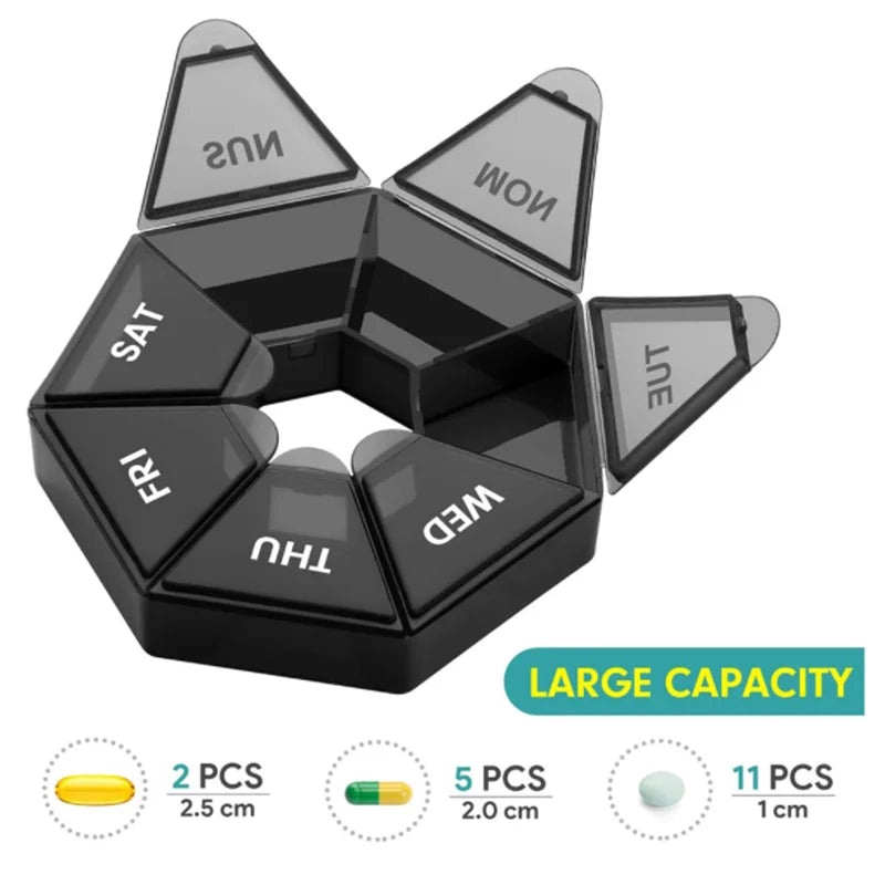 1Pcs Pill Case 7 Days Tablet Candy Pill Box Organizer Portable Storage Tablet Holder Travel Pill Organizer Pill Dispenser Qme