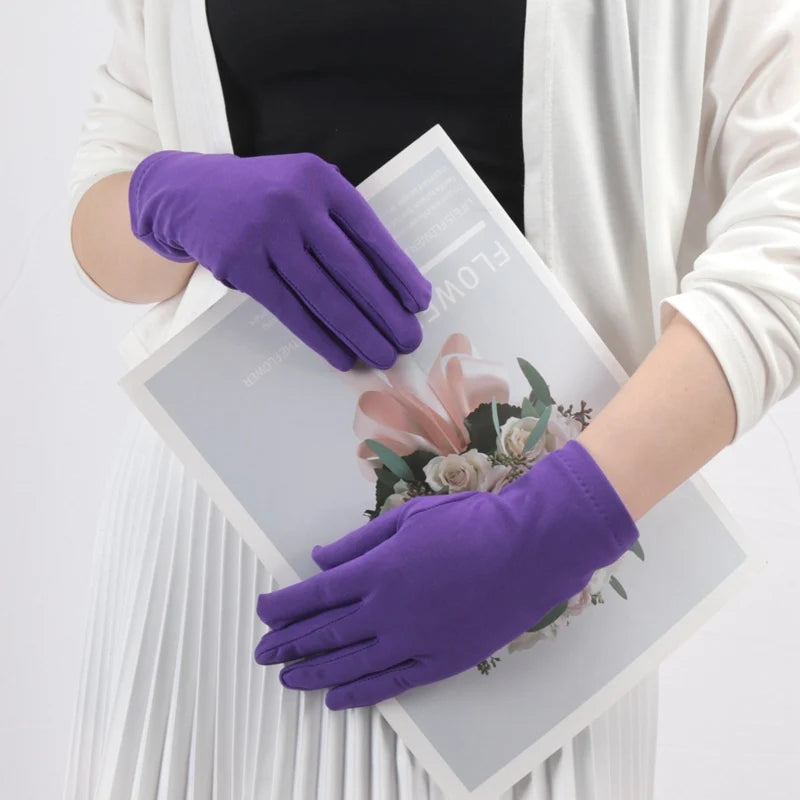 Solid Fashion Women's Gloves Manner Ceremonial White Elastic Qme PURPLE