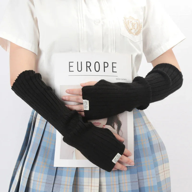 Women Y2K Fashion Fingerless Mittens White Black Cosplay Anime Gloves Qme
