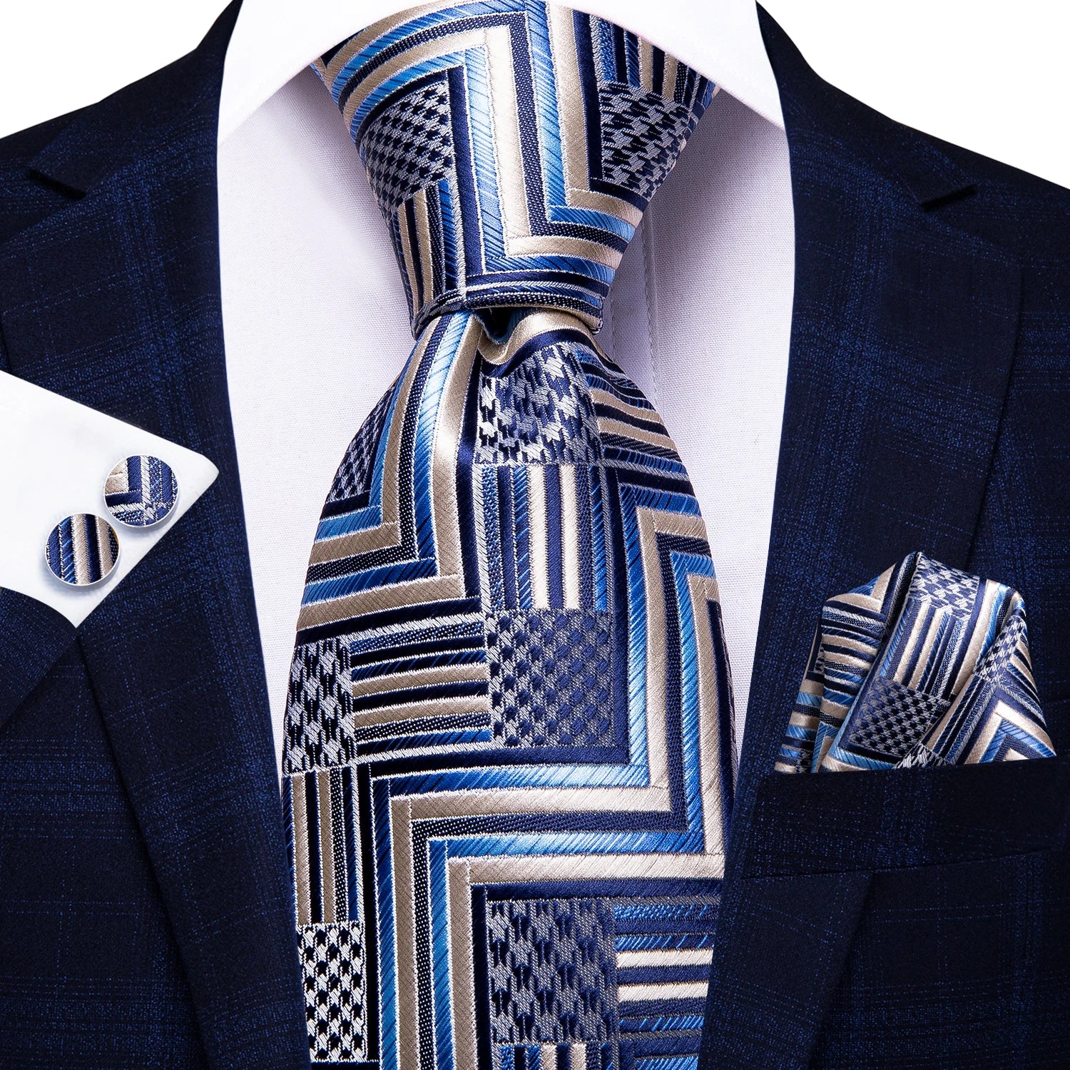 Hi-tie Light Blue Striped Business Mens Tie Jacquard Necktie Qme N-3354
