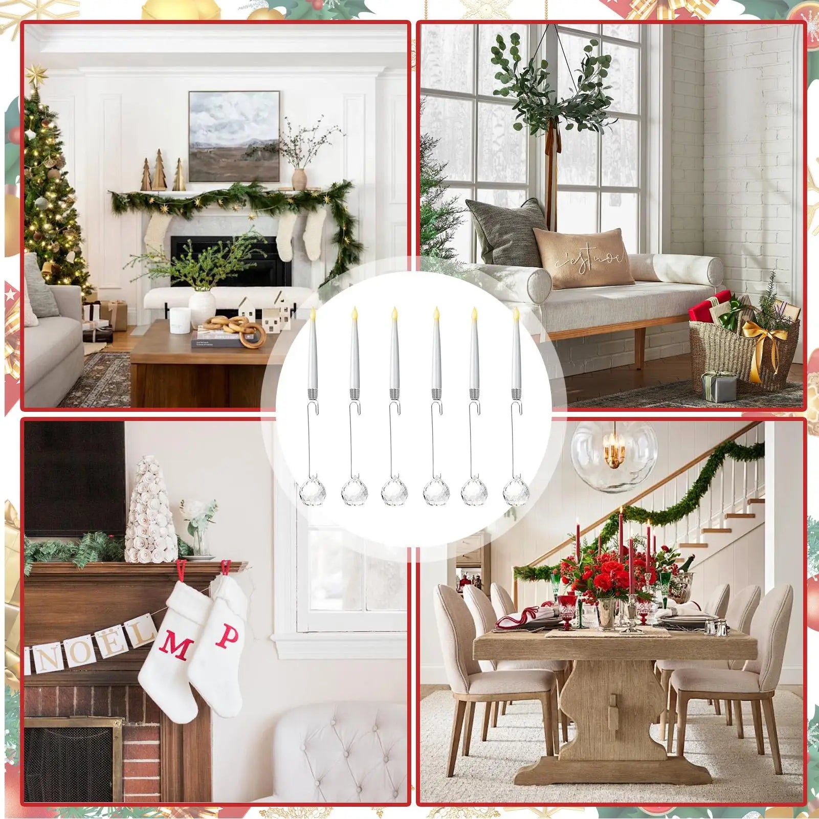 Candles Christmas Tree LED Flameless Holiday Decor 6 Decorations Qme
