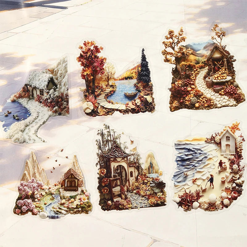 Fairy Tale House Scenery Stickers, Multi-Scene Collage Materials for Journal Scene Creation, Elegant Stationery for Students Qme