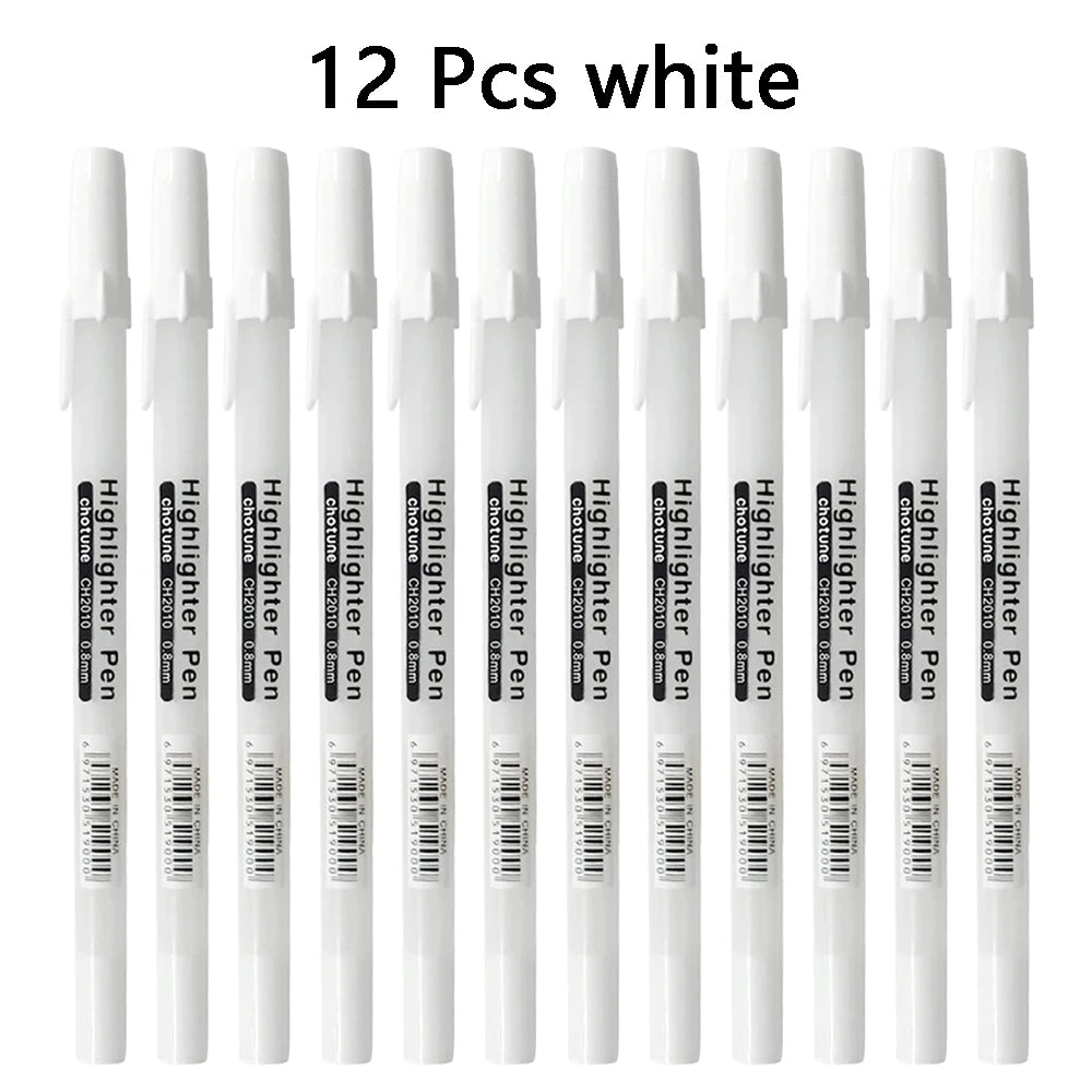 12/20/30 Pack of White Highlighter Pens, Suitable for Graffiti, Outlining for Art Students and Drawing, Ideal Writing Diaries. Qme 12 Pcs white