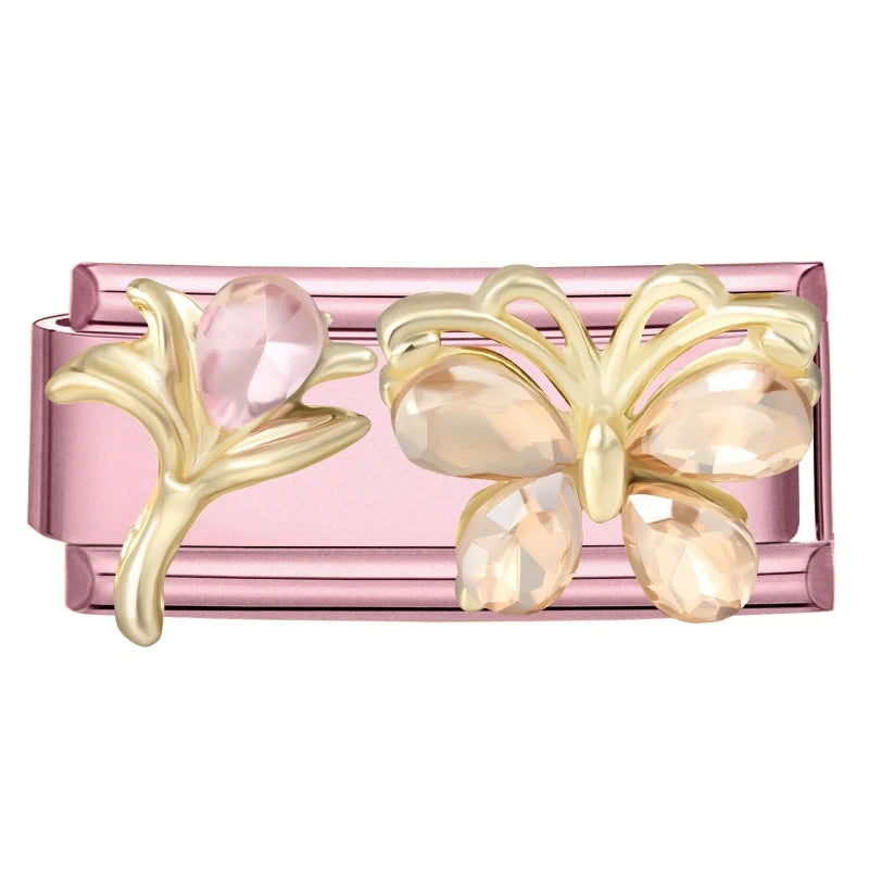 Shiny Colorful Zircon Bowknot Butterfly Garland Italian Charm Links Fit 9mm Stainless Steel Bracelet Women Y2K DIY Making Gift Qme Style 6
