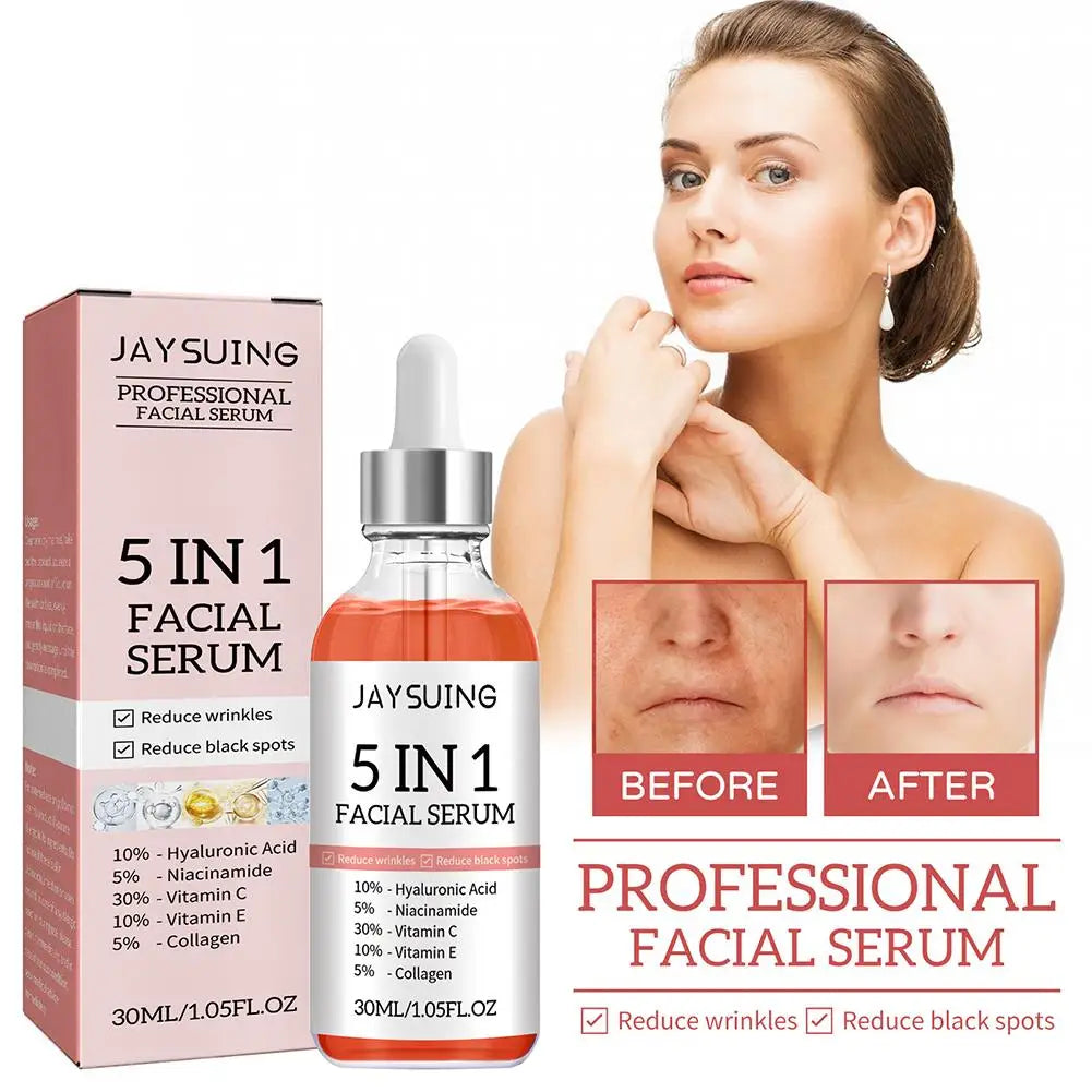 5 In 1 Face Serum Moisturizing Whitening Anti Wrinkle Aging Vitamin C Hyaluronic Acid Facial Serum Shrink Pores Skin Care 30ml Qme