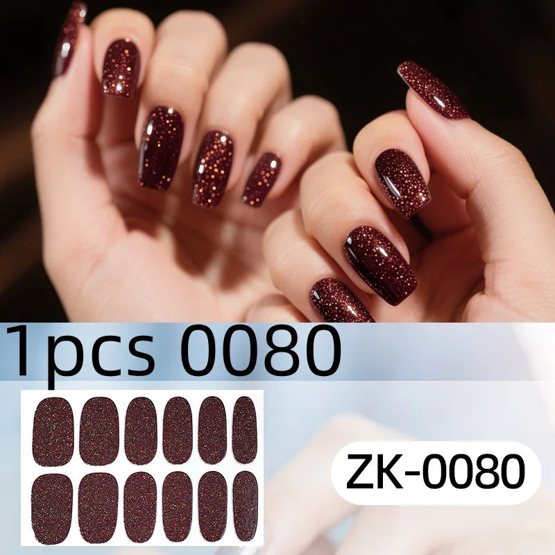Nail Full Wrap Stickers Nail Glitter Self Adhesive Gel Nail Sticker for Women Home DIY Nail Supplies Manicure Kit Qme 1pcs 0080