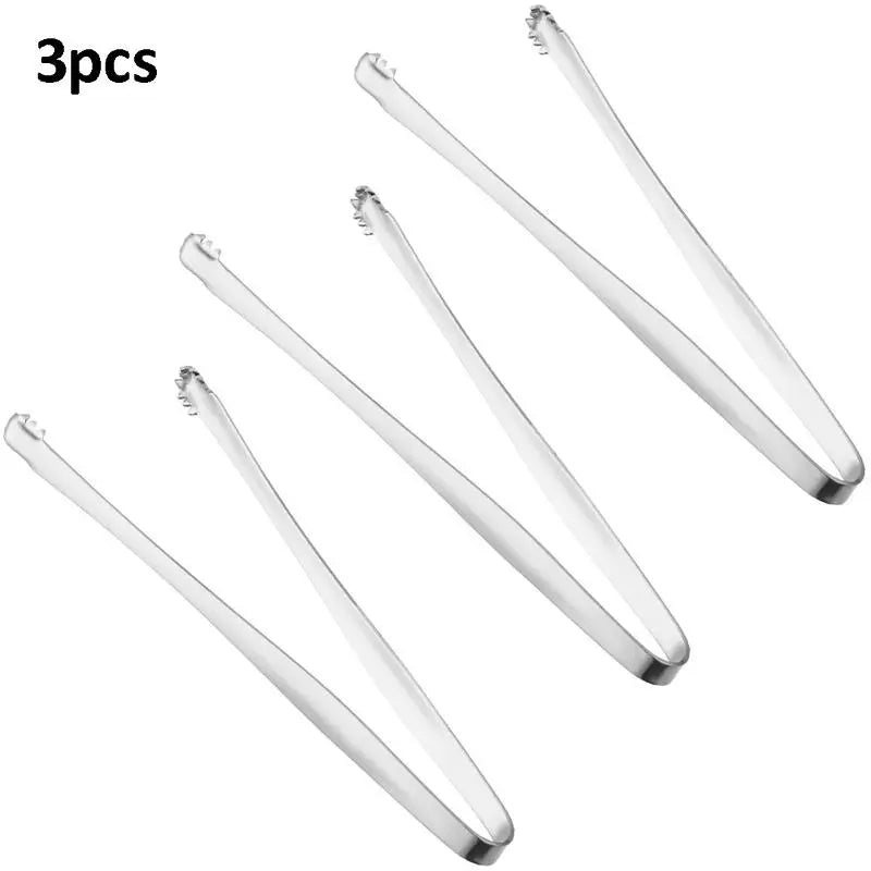 3pcs Stainless Steel Ice Clamp Thick Anti Slip Ice Clip Fruit Coffee Cube Sugar Clip Toothed Food Clip Kitchen Accessories Qme 3pcs Silver