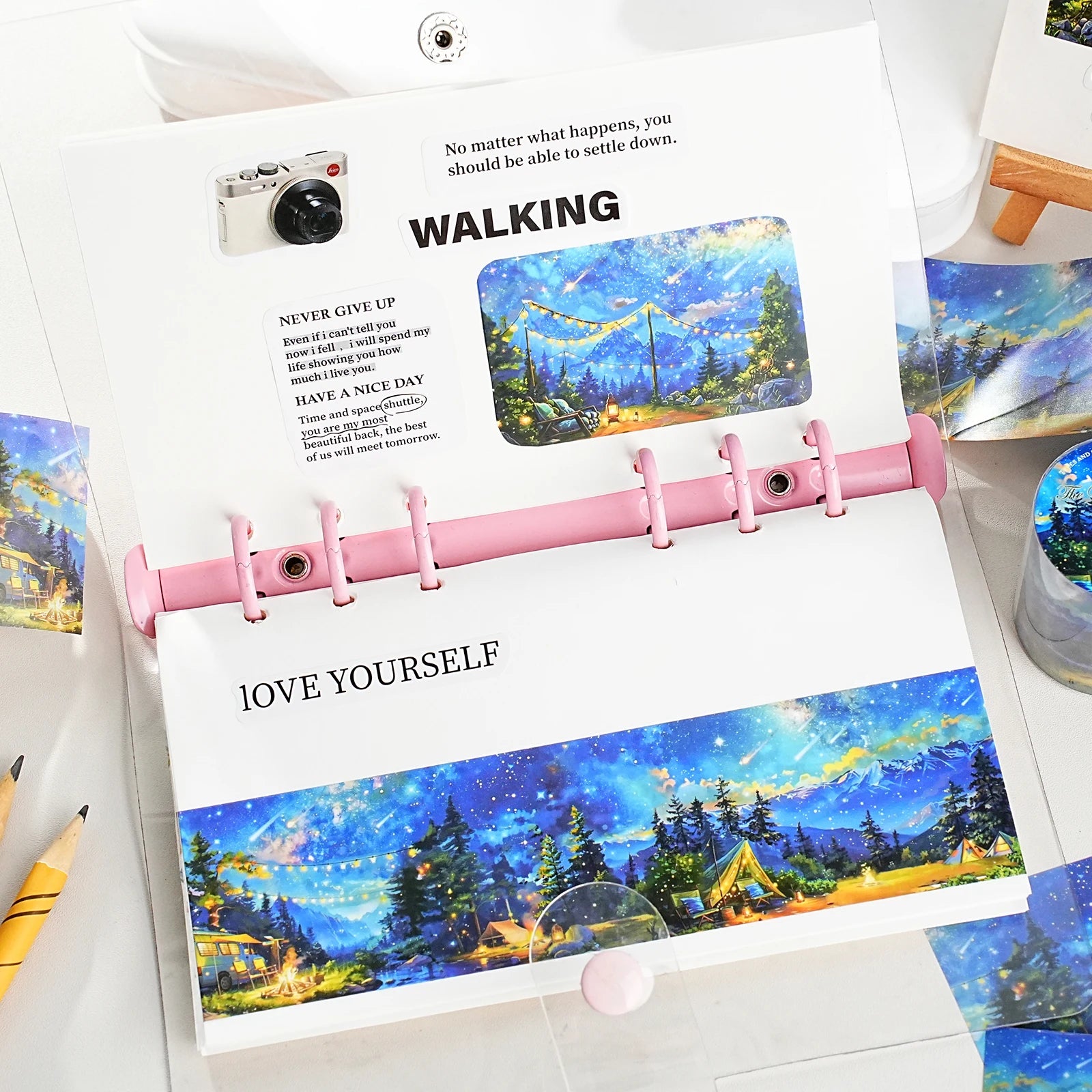 Watercolor Landscape Theme PET Tape 1 Roll for Scrapbooking DIY Scrapbook Collage Material Phone Case Notebook Decoration Qme