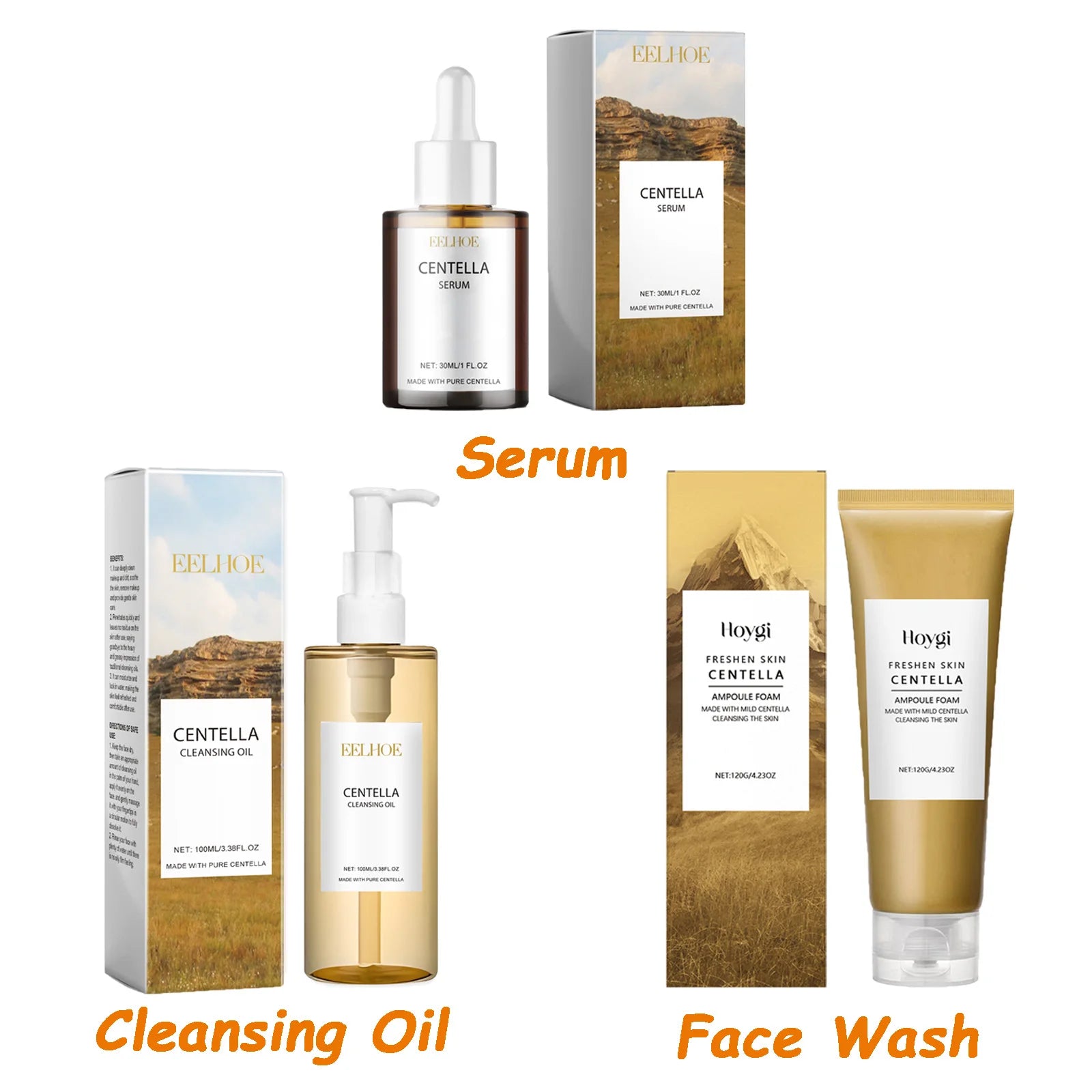 Centella Skin Care Set Centella Serum Face Wash Cleansing Oil Facial Care Set Soothing Refreshing Smooth Glowing Face Essence Qme 3 IN1