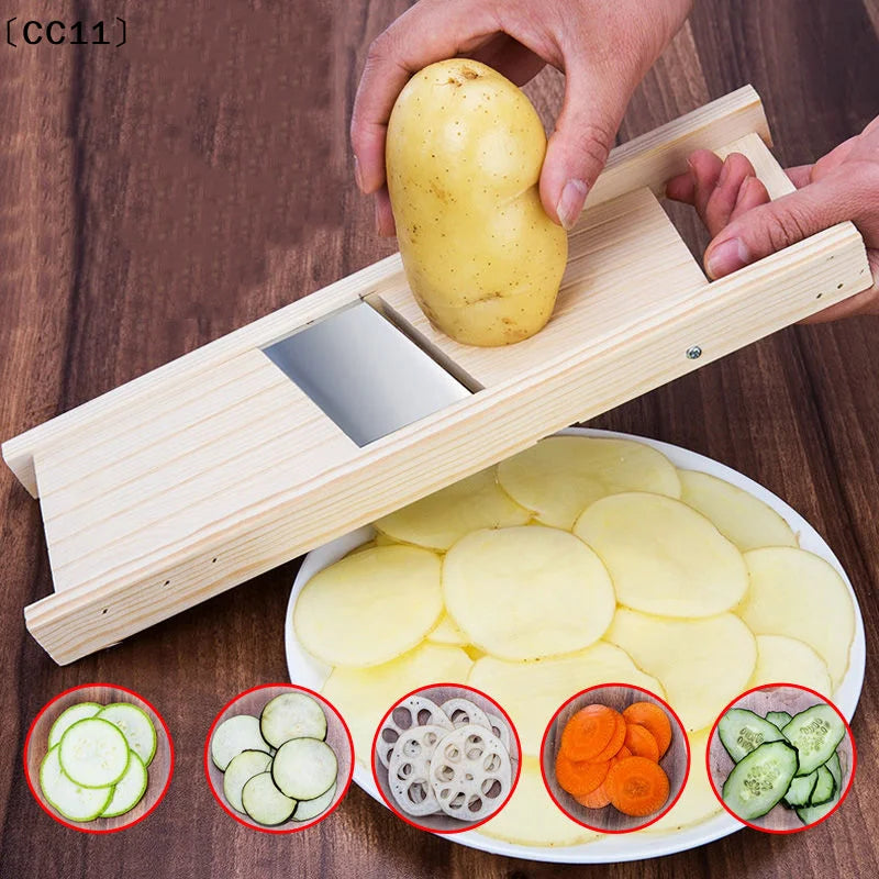 Multifunction Wooden Vegetable Cutter Steel Slicer Potato Peeler Qme