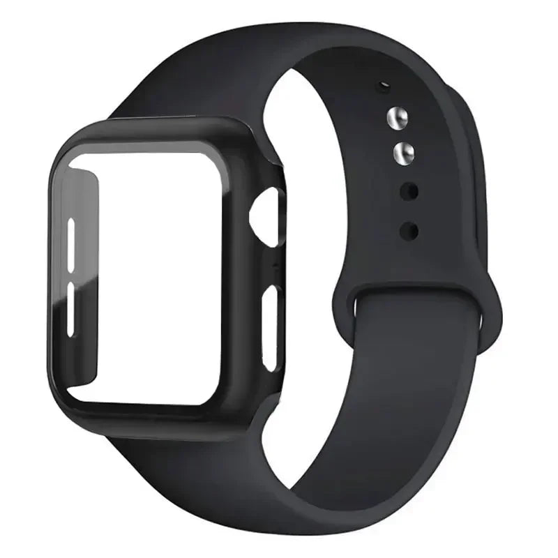 Glass+Case+Strap for Apple Watch Band 45mm 44mm 41mm 40mm 38mm 42mm Screen Protectors for Apple IWatch Series 9 8 7 6 SE 5 3 4 Qme