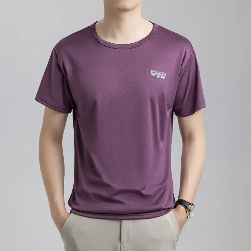 Summer Ice Silk T-shirt Men's Cold Short Sleeve O-neck Stretch Quick-drying Breathable Sports Shirt T Shirt Men Qme PH M