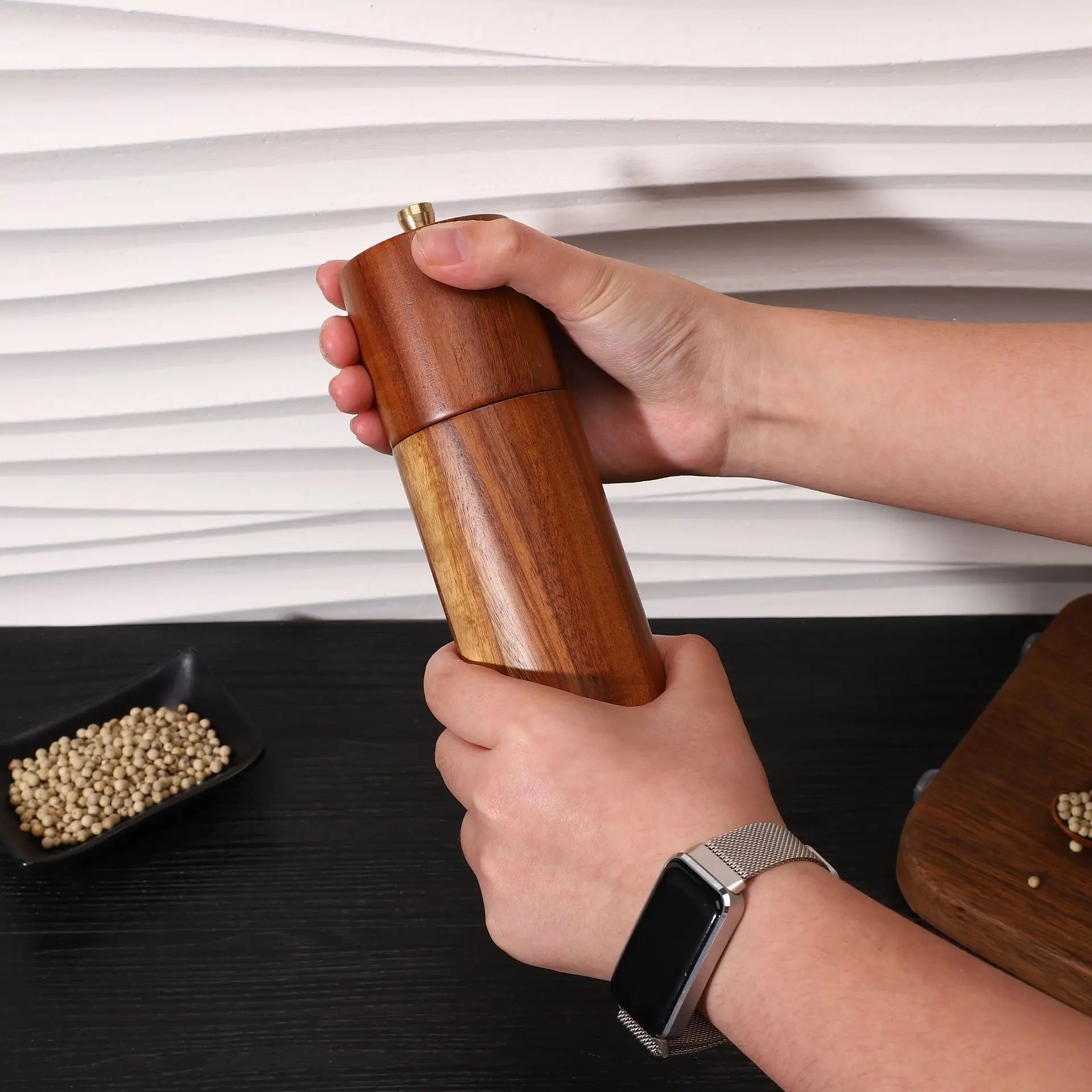 2pieces Wood Manual Pepper Grinder,Pepper Mill & Sea Salt Grinder,Handheld Grinder for Black Pepper Portable Spice Grinding Tool Qme