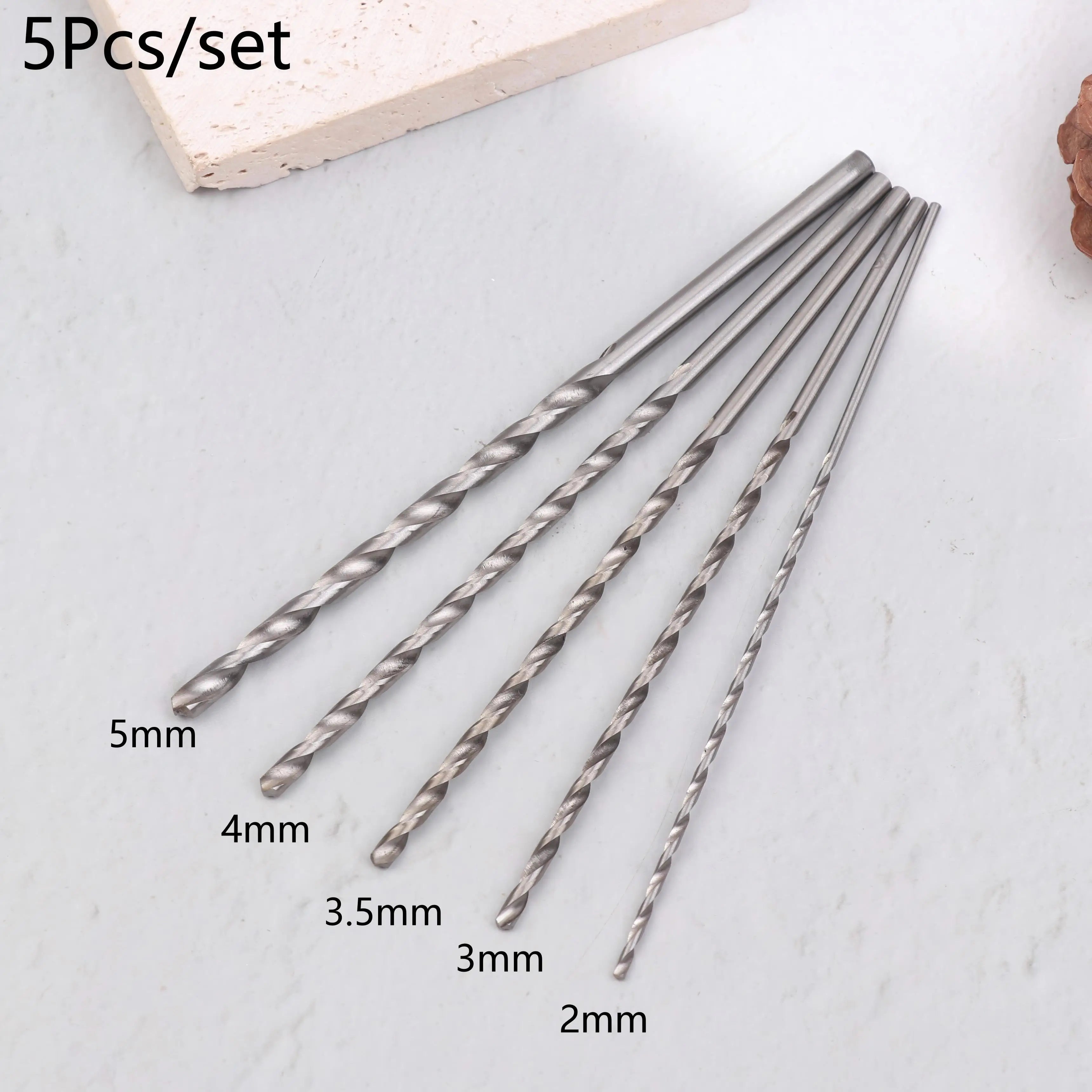 5Pcs 2mm 3mm 3.5mm 4mm 5mm Twist Drill Bit Kit For Wood Plastic Alloy Metal Woodworking Deep Hole Drilling Qme