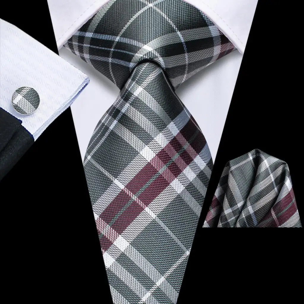 Hi-tie Striped Navy Blue Mens Fashion Necktie Handkerchief Cufflinks