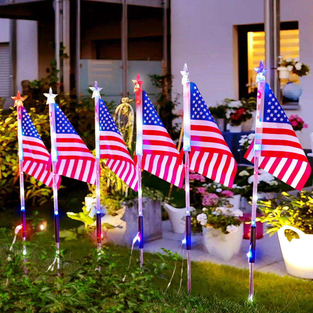 American Flag LED Solar Flag Light for Outdoor Garden Courtyards Decoration Light USA 250th Anniversary Party DIY Decor Qme