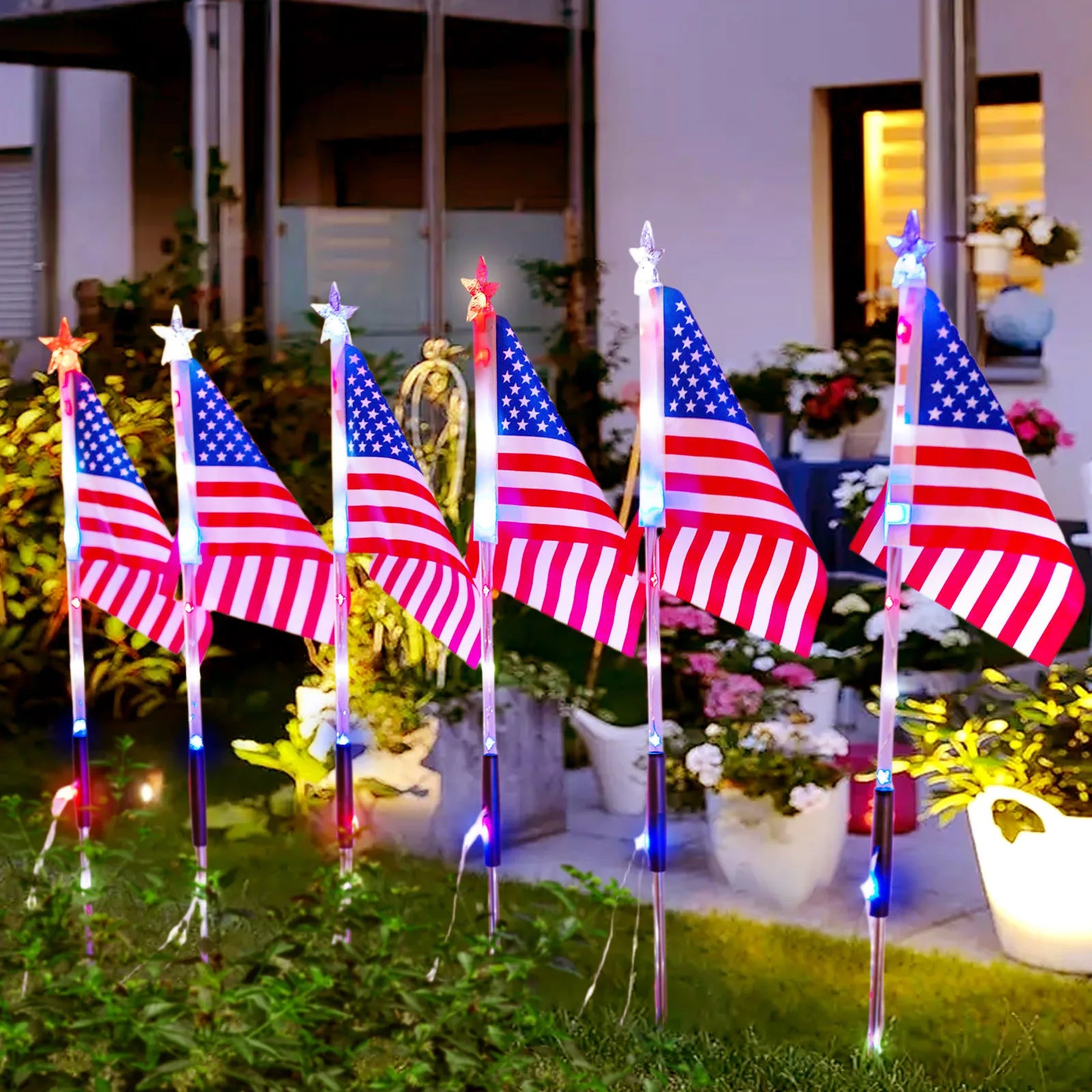 American Flag LED Solar Flag Light for Outdoor Garden Courtyards Decoration Light USA 250th Anniversary Party DIY Decor Qme