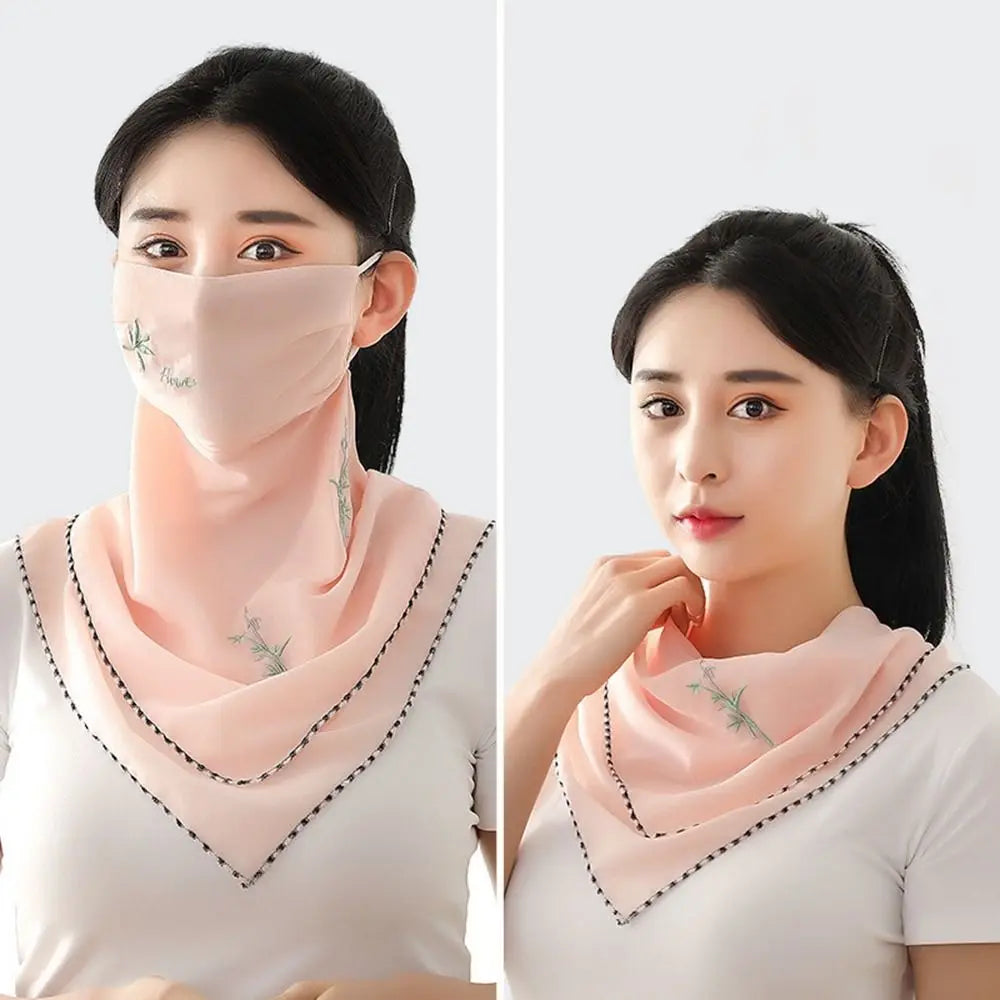 Neck Scarf Embroidered Scarf Sun UV Protection Unisex Hiking Fishing Ice Silk Mask Triangular Scarf Face Cover Sunscreen Veil Qme A