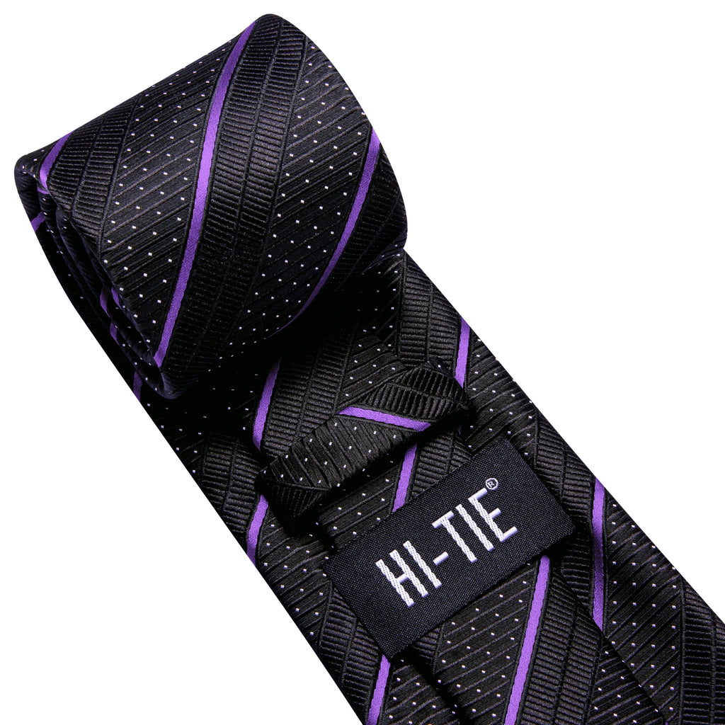 Hi-tie Striped Black Purple Red Green Men Elegant Necktie Hanky Qme