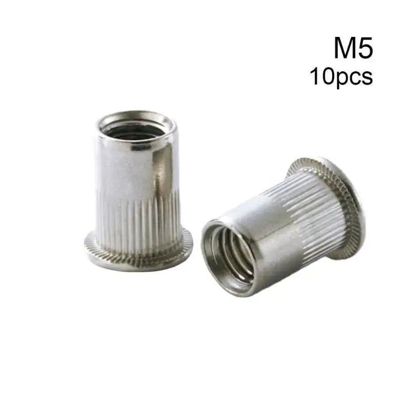 Flat Head Knurled Rivet Nuts Rust Proof 304 Stainless Steel For Car Repair Furniture DIY Use Blind Rivet Nut Insert Tool Qme 10pcs E