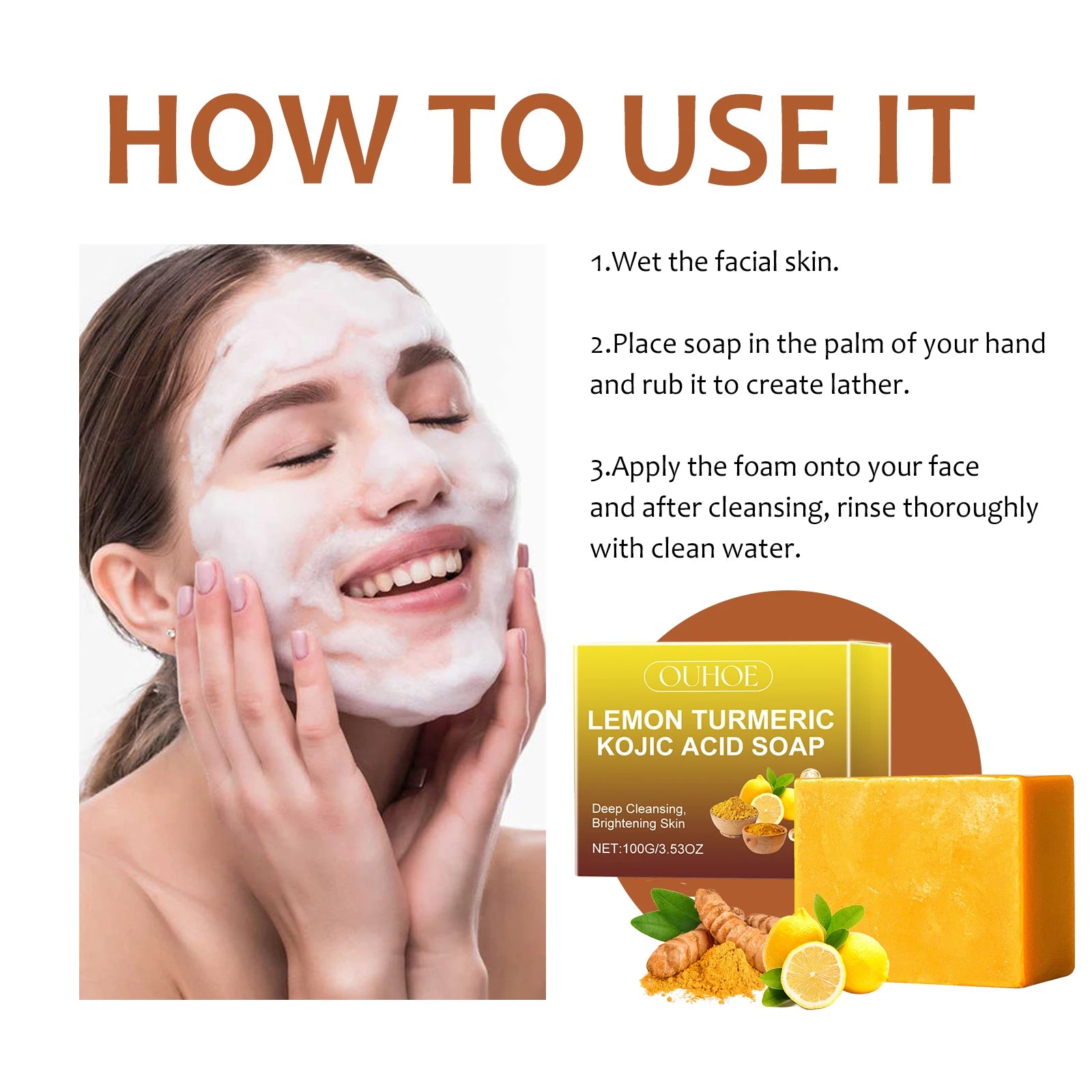 Lemon Turmeric Kojic Acid Soap Brightening Deeply Cleansing Glowing Body Rejuvenating Exfoliating Even Skin Tone Handmade Soap Qme