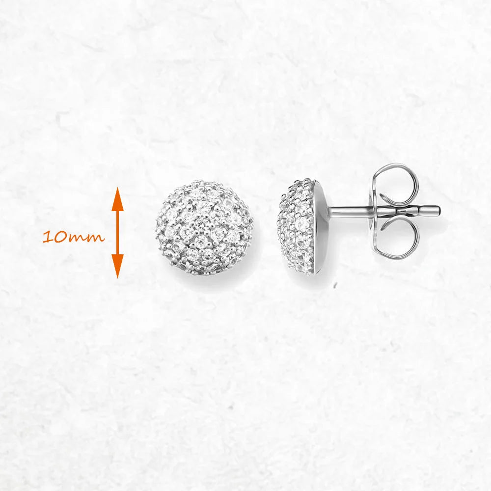 White Zircon Ball Stud Earrgins Brand New Glam Fine Jewerly For Women Trendy Gift In 925 Sterling Silver Qme
