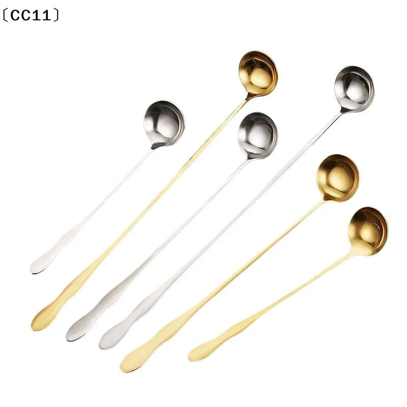 Stainless Steel Long Handle Teaspoon Cocktails Ice Coffee Tea Mixing Qme