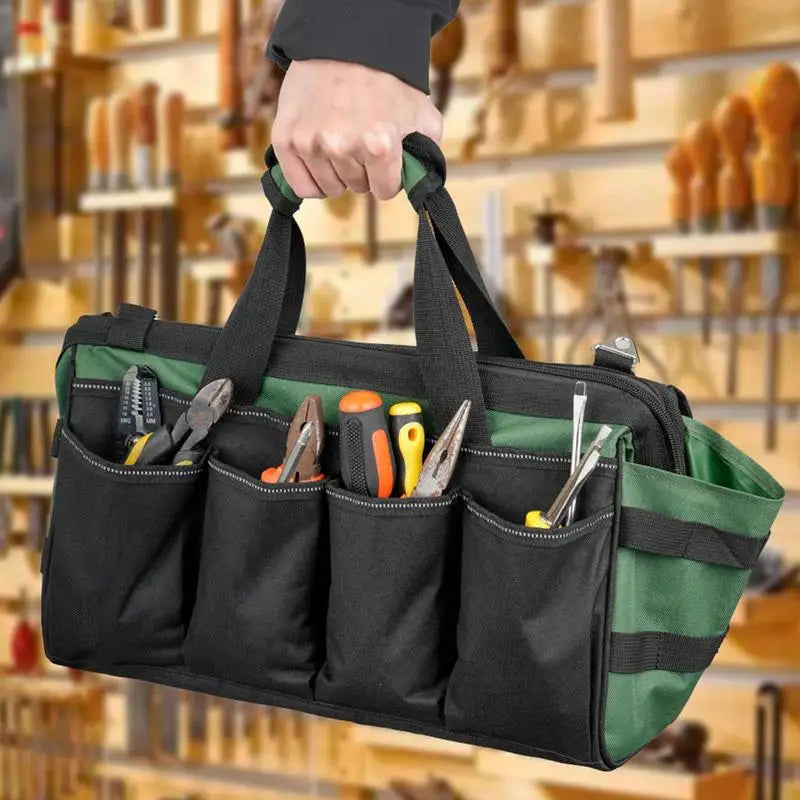Tool Bags For Men 16-Pocket Oxford Large Tool Bag Portable Tool Tote Tool Case Heavy Duty Tool Bag Tool Box Organizer For Women Qme