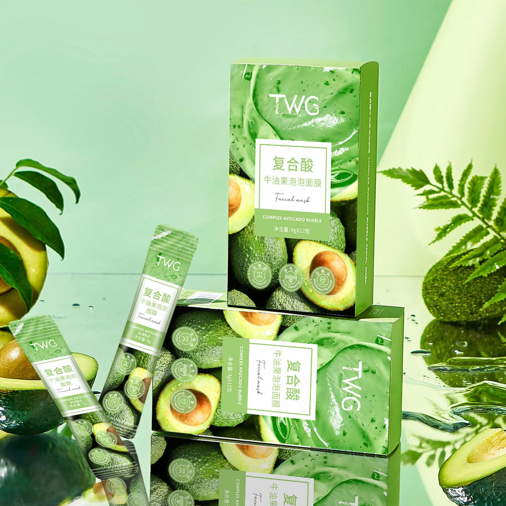 12 piece avocado bubble facial mask set - deep cleansing and moisturizing with glycerin, suitable for all skin types Qme