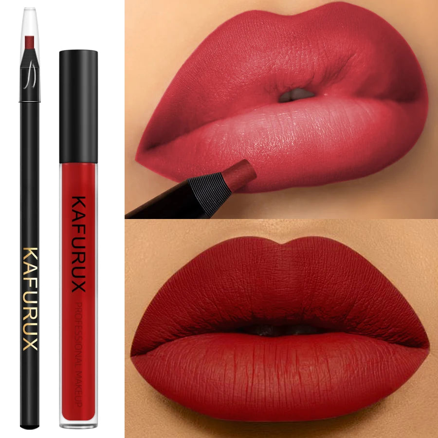 Sexy Red Lip Liner Pen Matte Glaze Liquid Lipstick Korean Makeup Qme