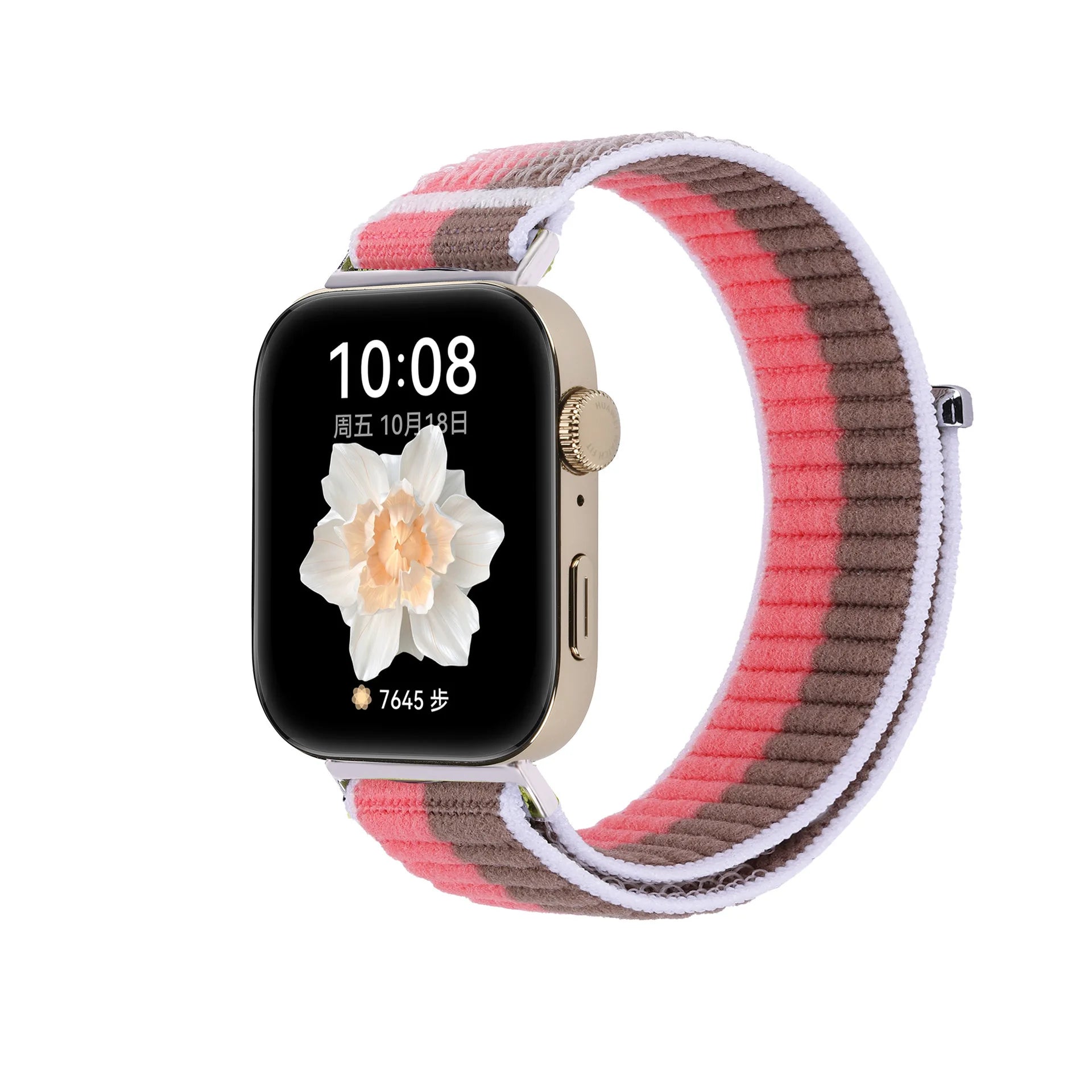 A Adjustable Breathable Nylon Woven Watchband with Stylish Metal Buckle for Huawei Watch Series - Replacement Wrist Band Qme pink pomelo wheat