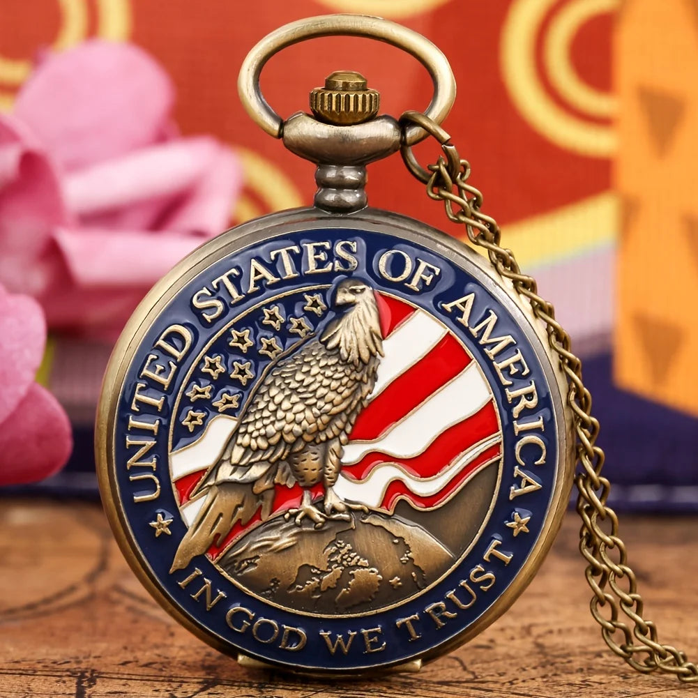 1pc Antique Bronze American Pocket Watch Pendant - Unique Collectible Timepiece with Vintage Charm Qme