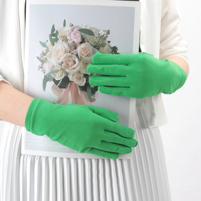 Solid Fashion Women's Gloves Manner Ceremonial White Elastic Qme green