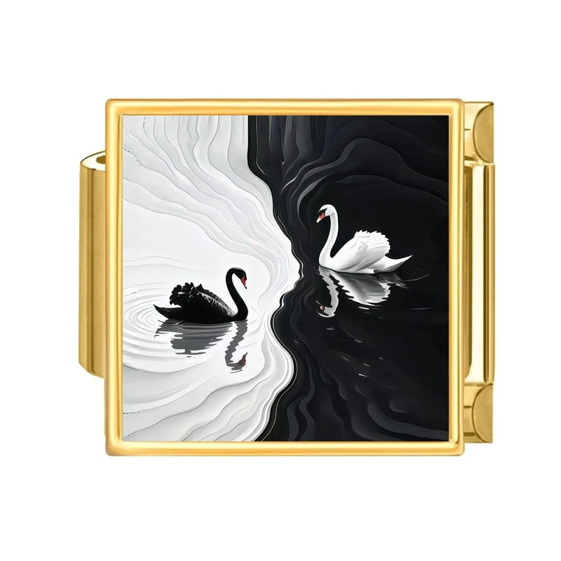 Black Golden Series Cute Cats Dogs Swan Heart Stars Italian Charm Link Fit 9mm Stainless Steel Bracelet DIY Making Jewelry Gifts Qme Style 9