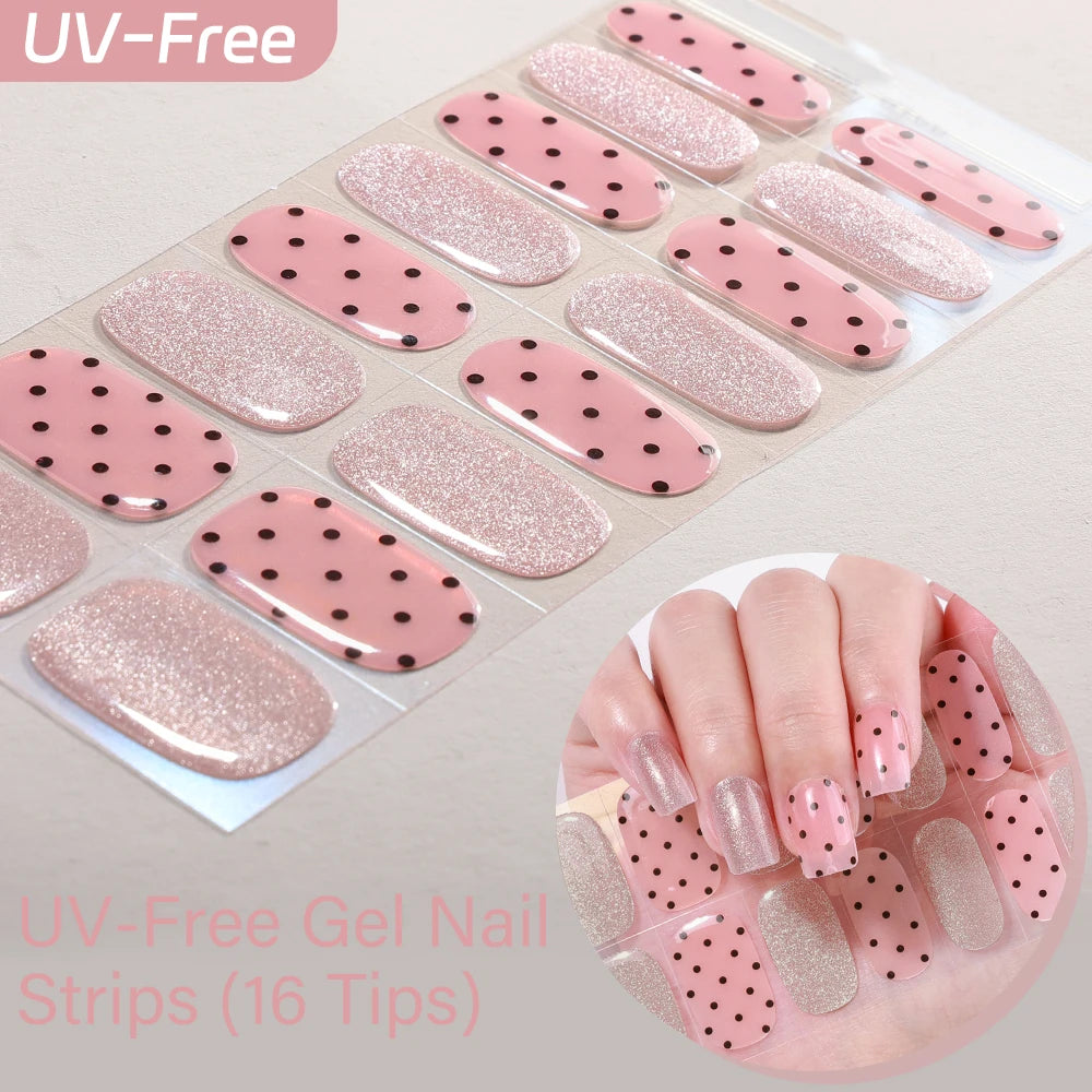 16Tips Full Cover Nail Stickers Sparkling Cat Eyes Polka Dot UV-Free Qme CMK-0100