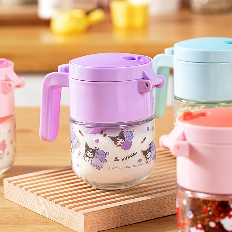 Hello Kitty Kuromi Salt Shaker and Spice Jar Set Glass Kitchen Spice Jars with Moisture-Proof Seals Salt Portioning Bottles Qme