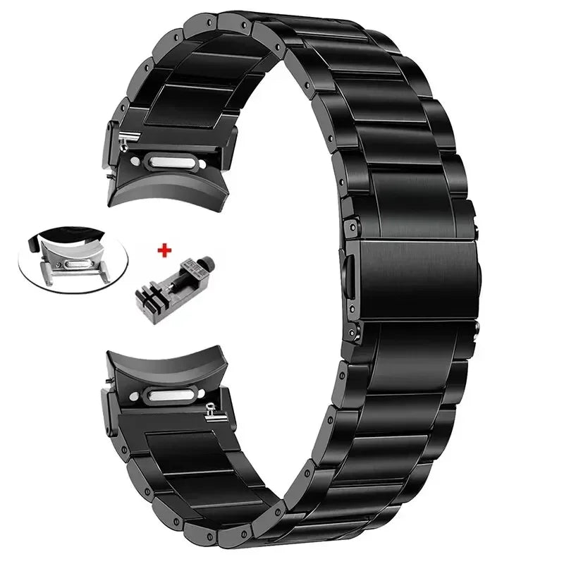 Titanium Stainless Steel Strap for Samsung Galaxy Watch 6 Classic 43 47mm 40/44mm Band for Galaxy Watch 6 5 4 No Gaps Wristband Qme Black Tool 20mm Universal