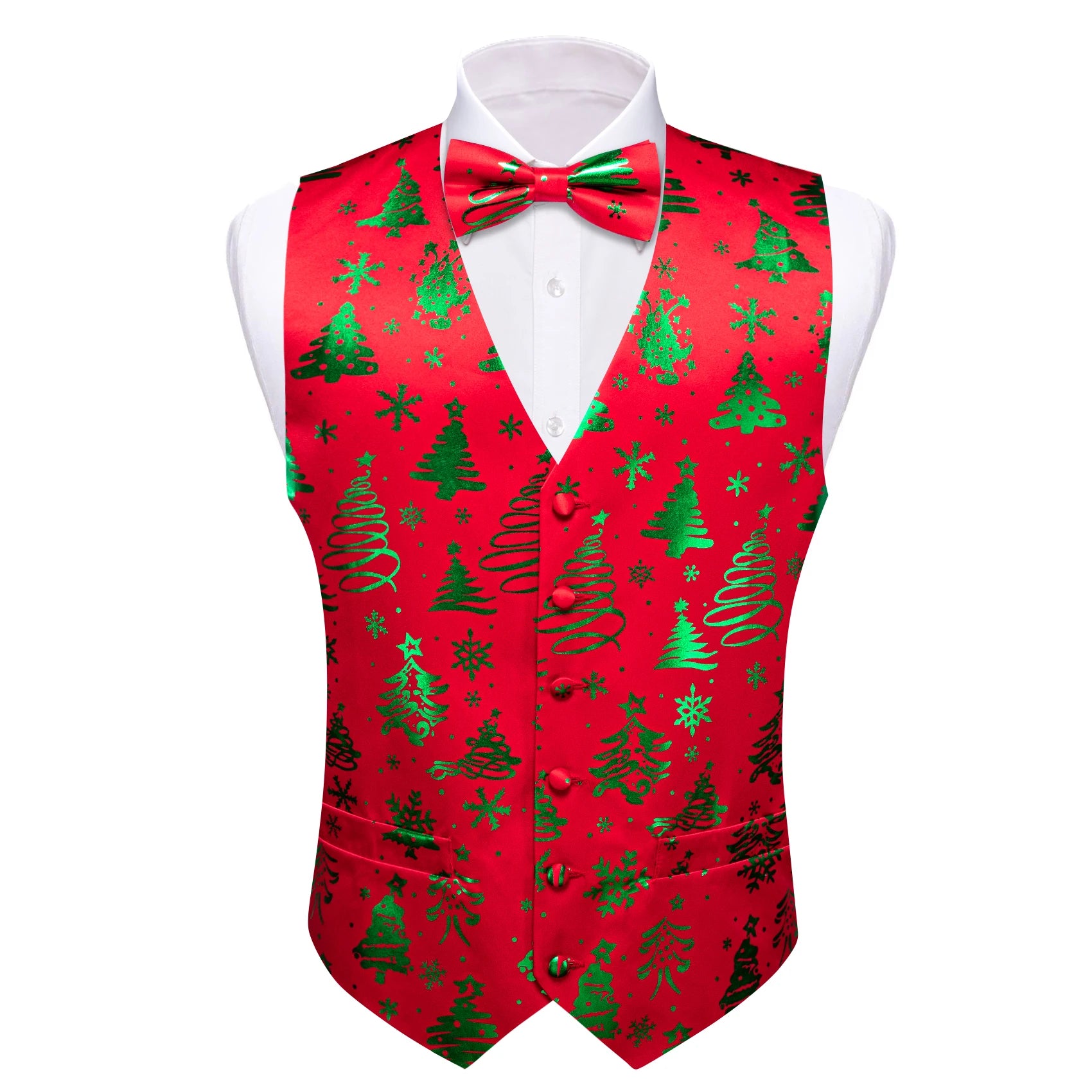 Christmas Colorful Vest Bow Tie Pocket Square Cufflinks Set 4 Pieces Xmas Wedding Party Suit Accessories Gifts for Dad Boyfriend Qme