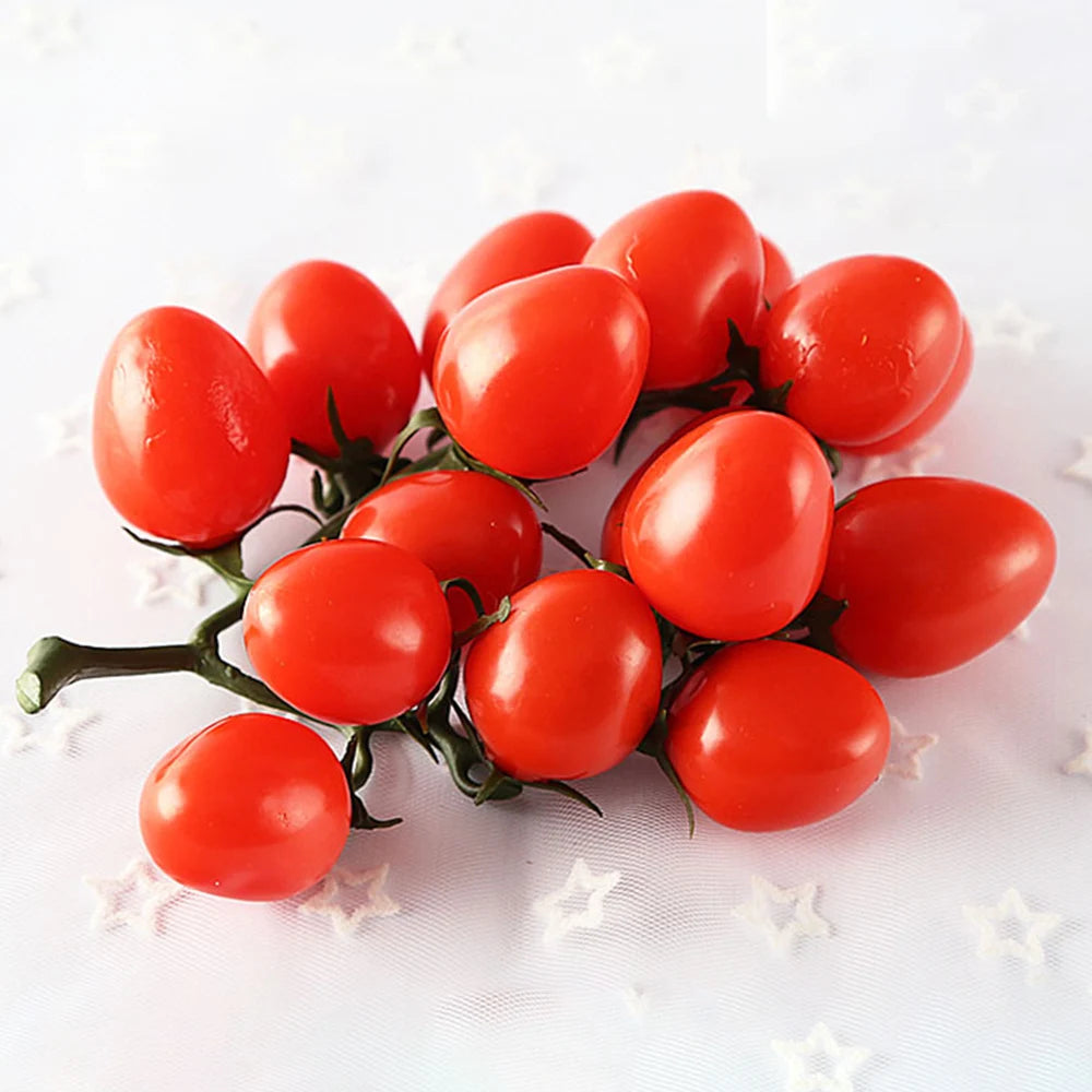 19cm Artificial Tomato Fake Red Vine Tomato Party Fake Props Display Cabinet Showcase Decor Fruit Vegetable Home Ornament Qme Red
