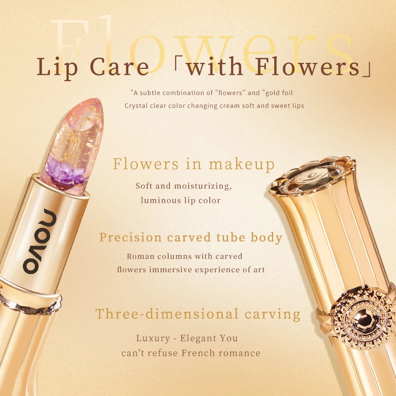 Jelly Crystal Flower Lipstick, Long Lasting Nourishing Moisturizing Anti-Chapped Lip Balm, Temperature Color Changing Lip Gloss Qme