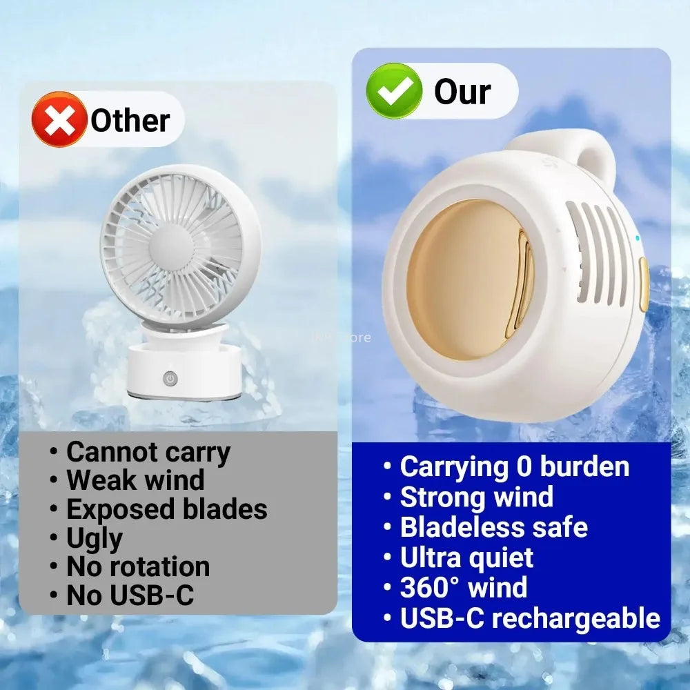 Compact Wearable Bladeless Fan Clip On Design Quiet 3 Speed Electric Cooler For Shirt Waist Outdoor Camping Travel Cooling Qme
