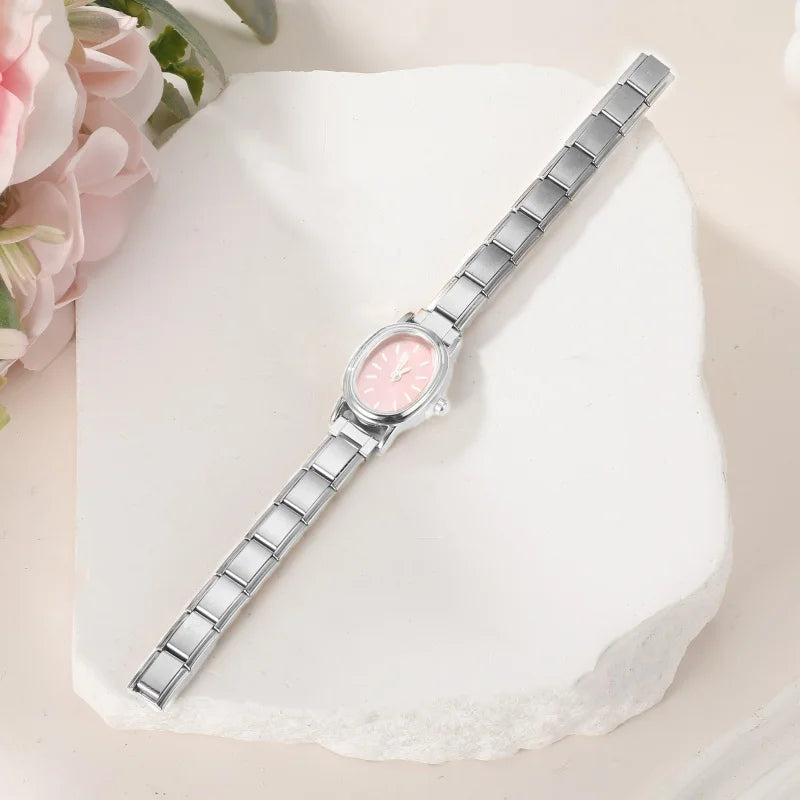 9MM DIY Charm Stainless Steel Sweet Color Watch Bracelet Bangle HighQuality Round Oval Watch Head Fashion Women Men Jewelry Gift Qme